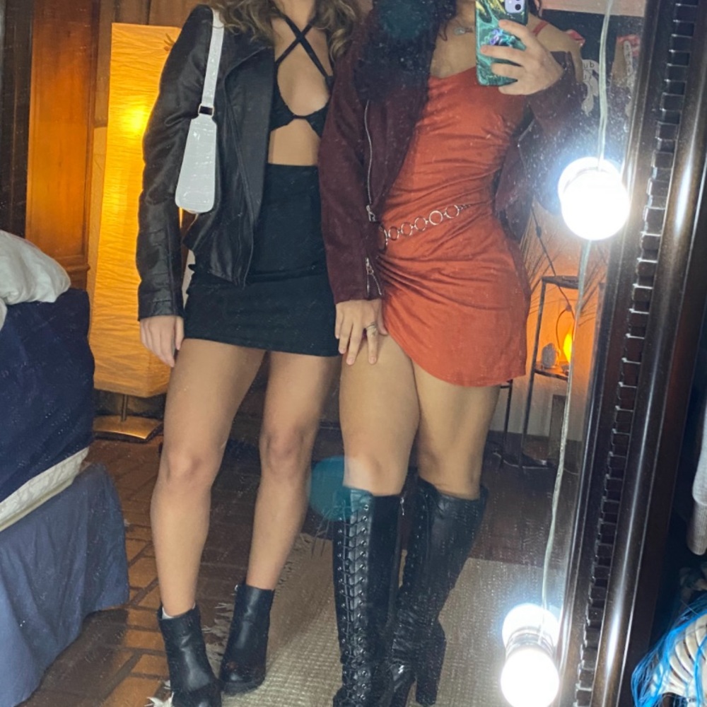 Orange suede mini dress